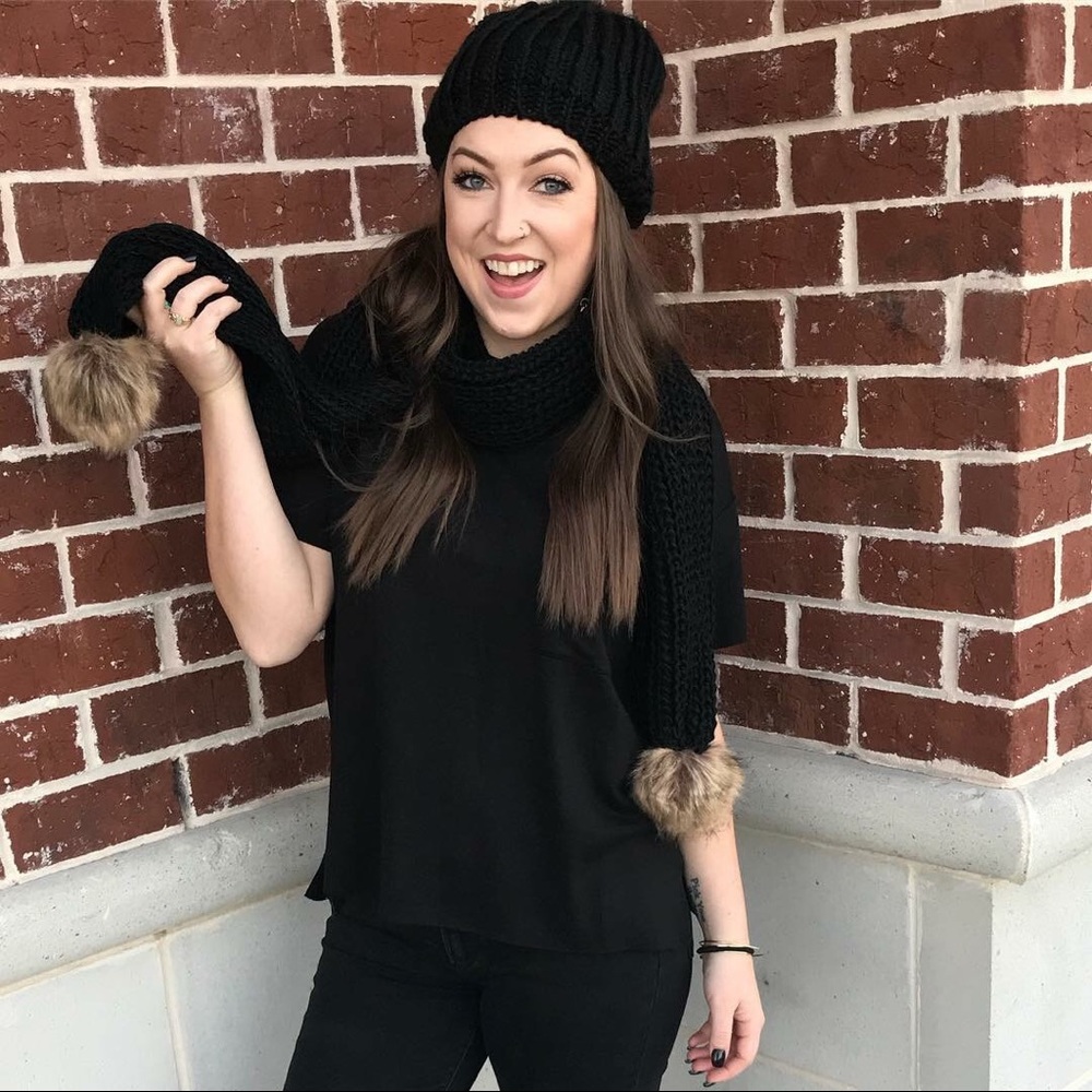 Black Pom Pom Sweater Scarf